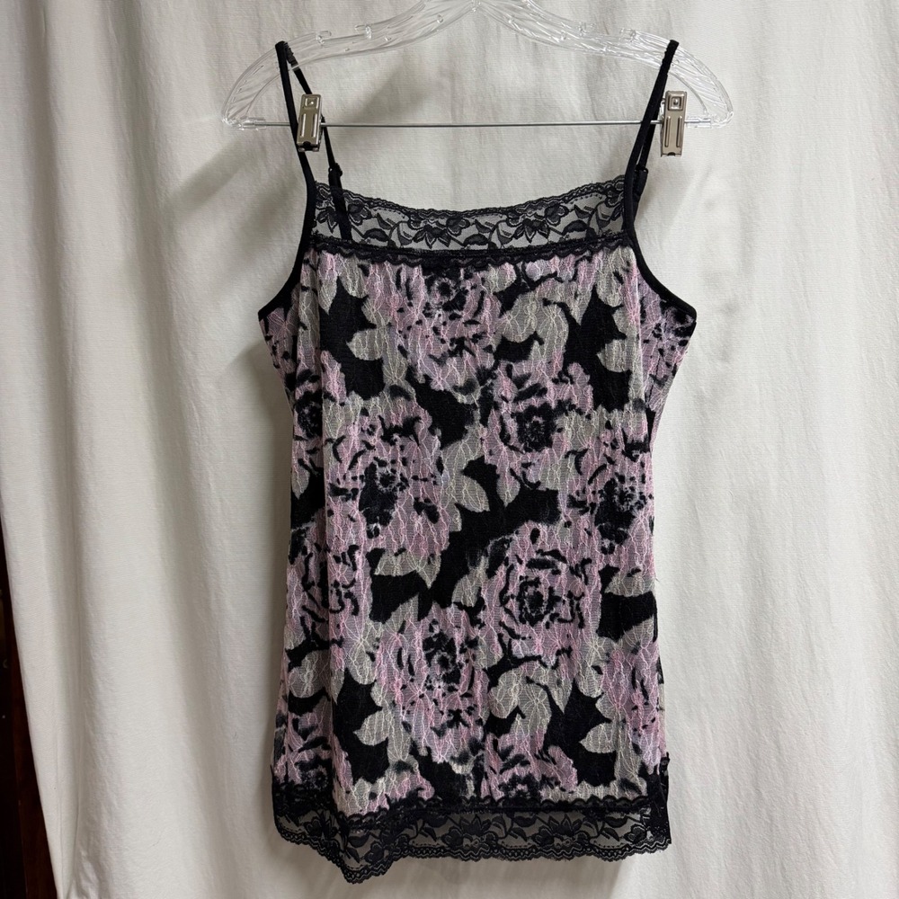 Maurices Y2K Inspo Floral Lace Camisole Top Black Pink Grey Sleeveless Large